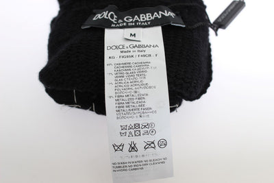 Black Cashmere Crystal Finger Less Gloves