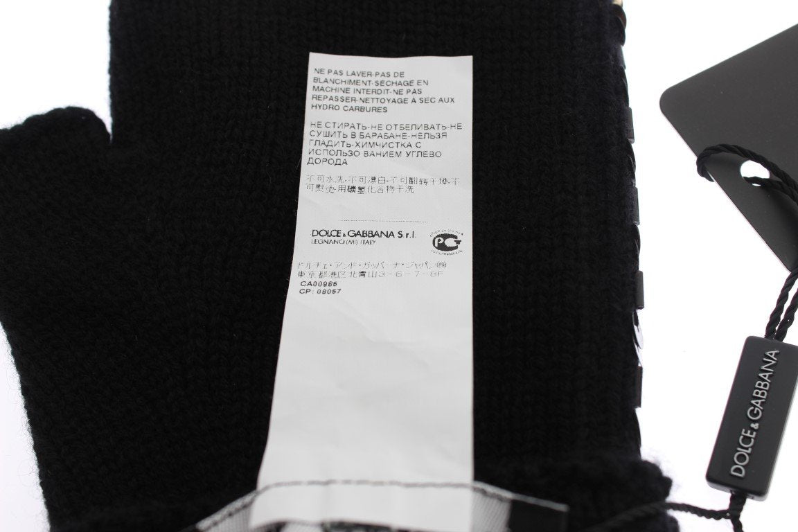 Black Cashmere Crystal Finger Less Gloves