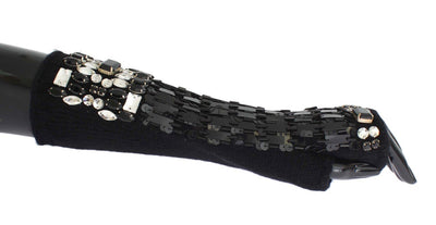 Black Cashmere Crystal Finger Less Gloves
