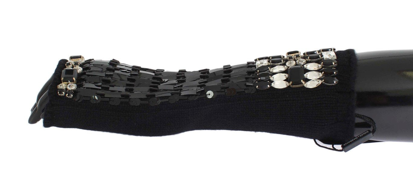 Black Cashmere Crystal Finger Less Gloves