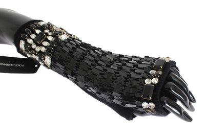 Black Cashmere Crystal Finger Less Gloves
