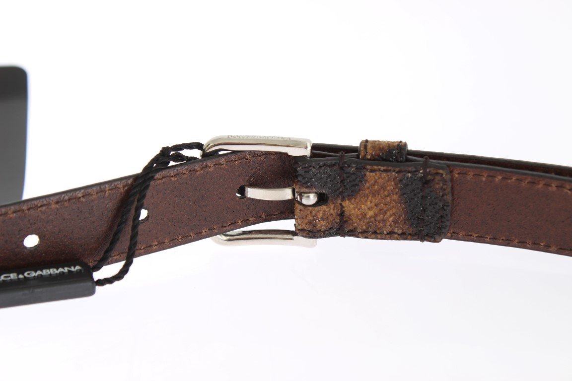 Brown Leopard Print Silver Buckle Belt