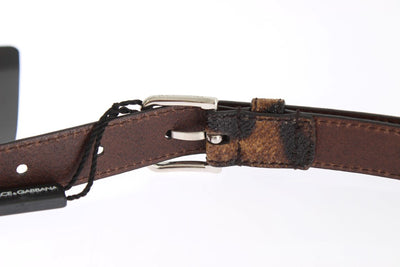 Brown Leopard Print Silver Buckle Belt