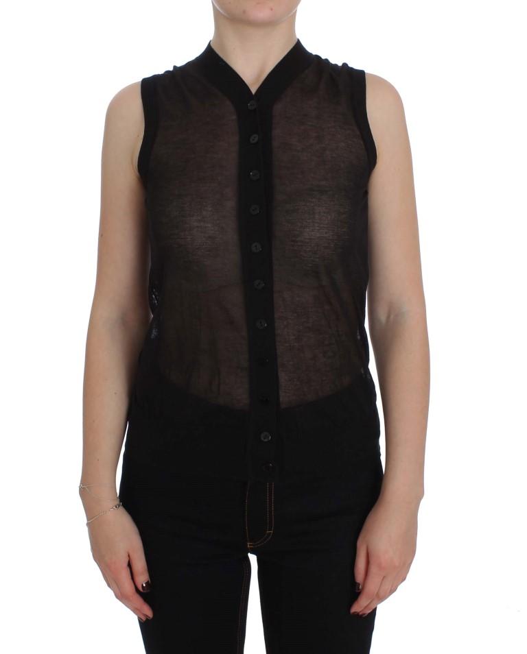 Black Cotton Button Down Vest Cardigan