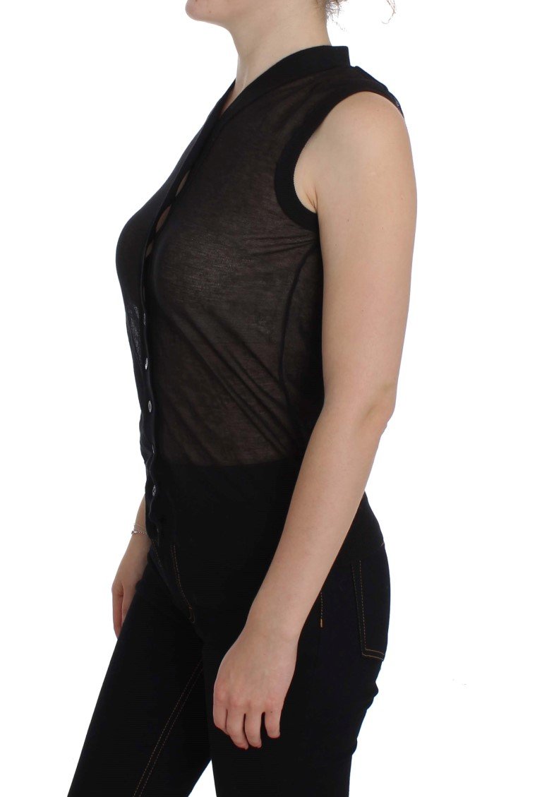 Black Cotton Button Down Vest Cardigan