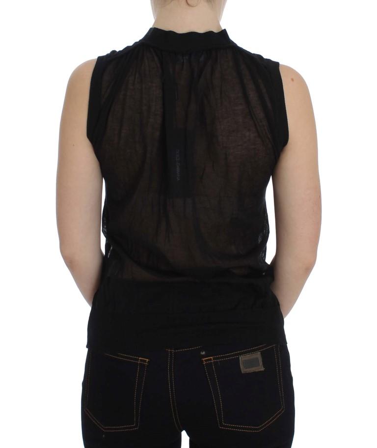 Black Cotton Button Down Vest Cardigan