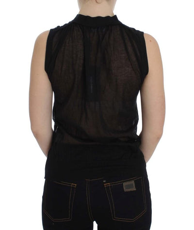 Black Cotton Button Down Vest Cardigan