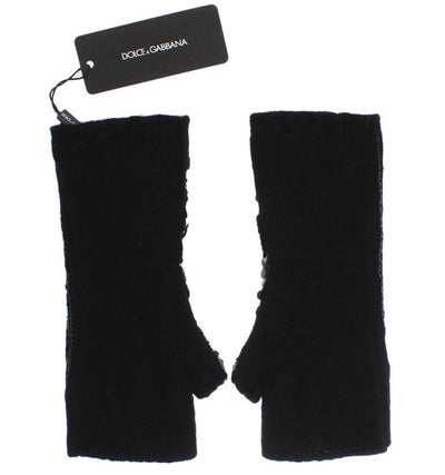 Black Knitted Cashmere Sequined Gloves