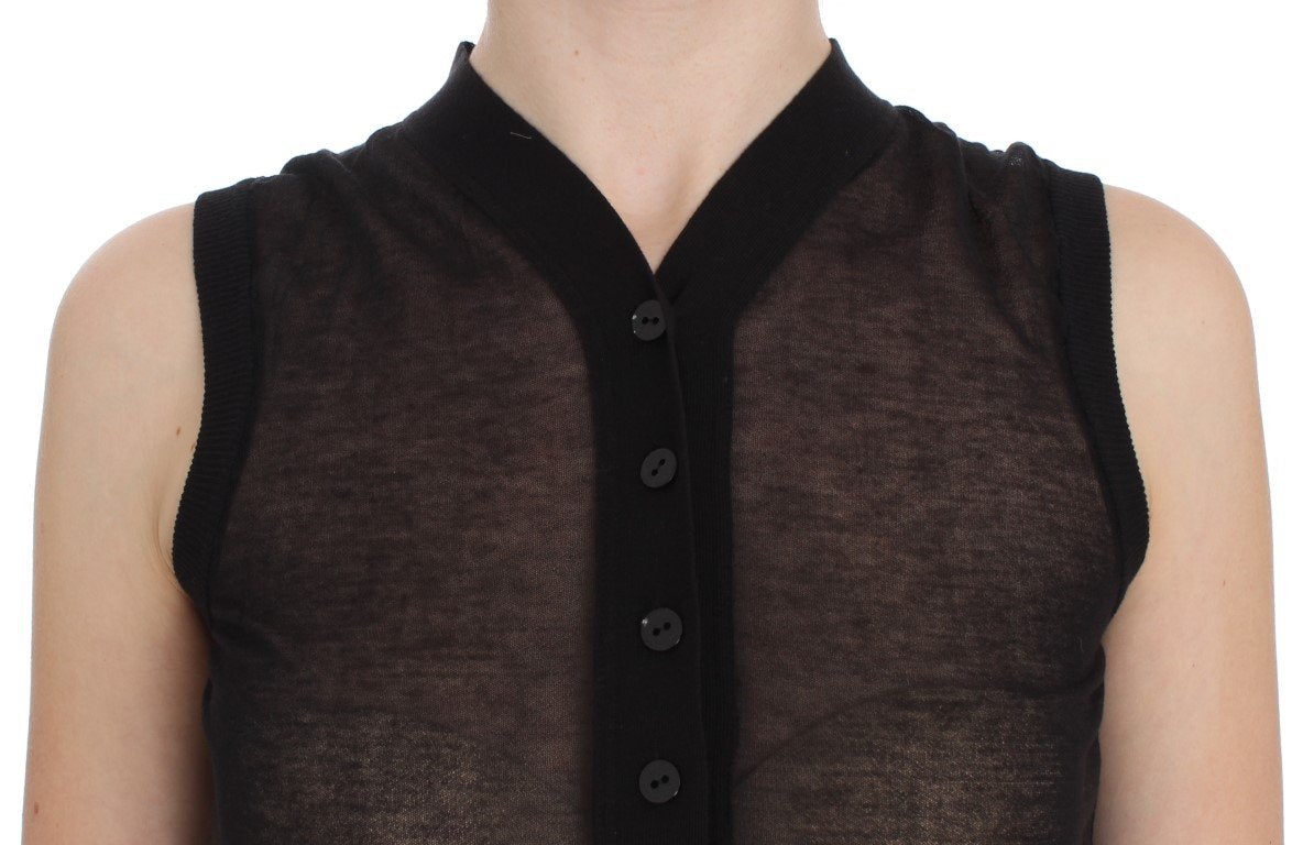 Black Cotton Button Down Vest Cardigan