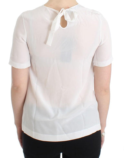 White Silk Embellished Floral Blouse