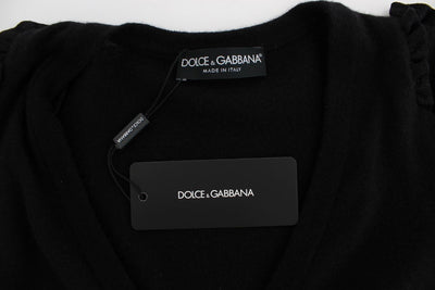Black Cashmere Blend Ruffled Cardigan Sweater