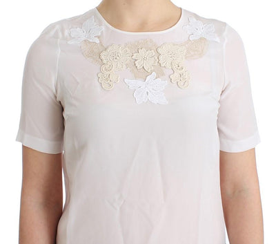 White Silk Embellished Floral Blouse
