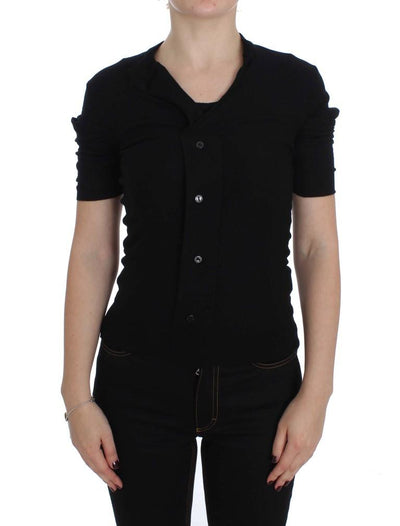 Black Wool Short Sleeve Cardigan Sweater