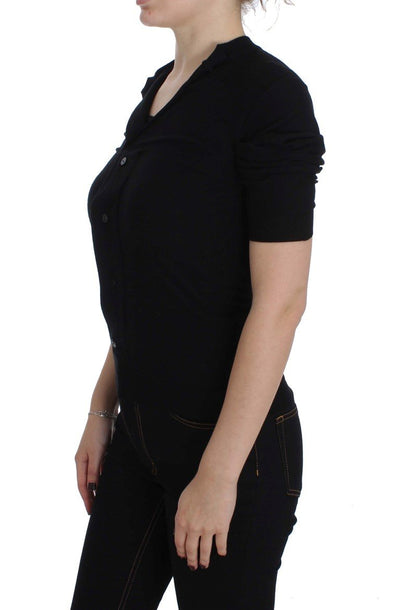 Black Wool Short Sleeve Cardigan Sweater