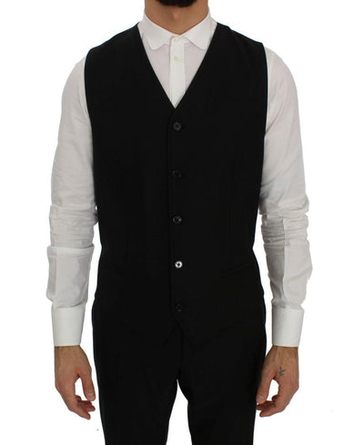 Black Wool Double Breasted 3 Piece Slim Suit