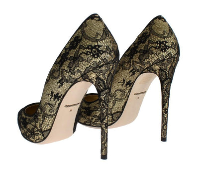 Yellow Black Lace Stiletto Heels Shoes