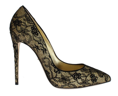 Yellow Black Lace Stiletto Heels Shoes
