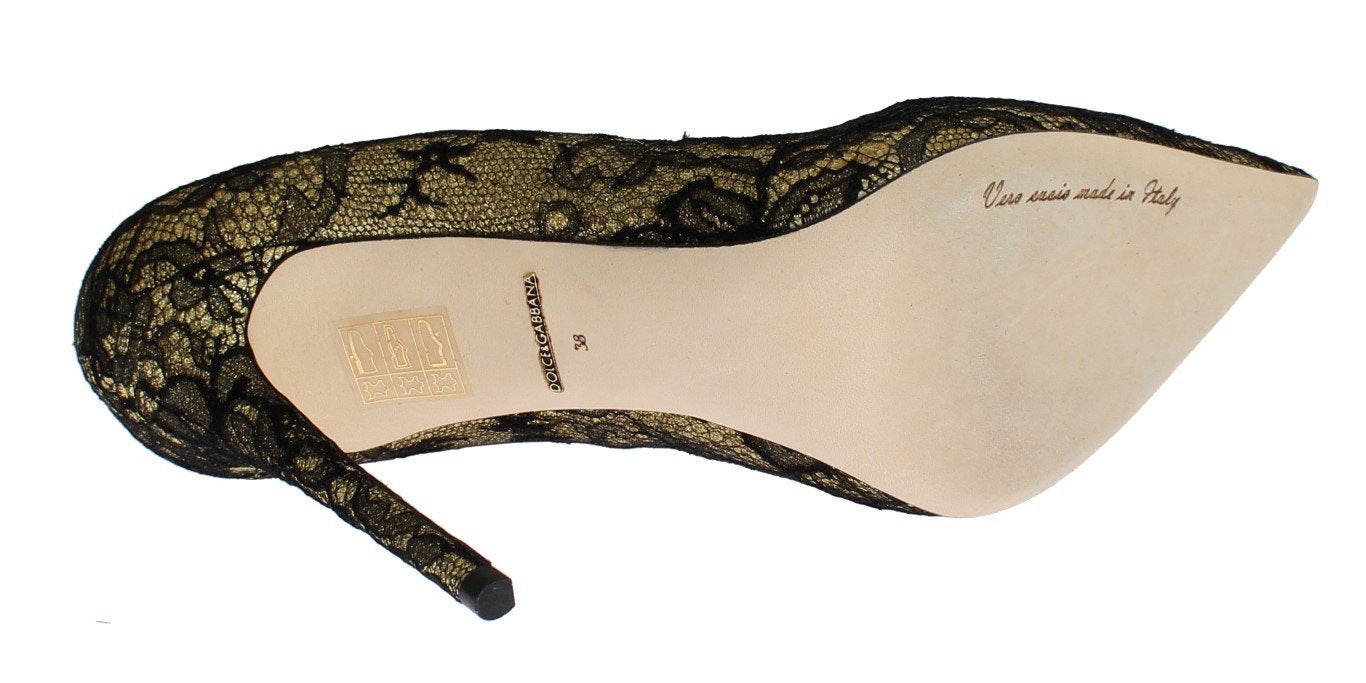 Yellow Black Lace Stiletto Heels Shoes