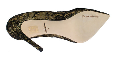 Yellow Black Lace Stiletto Heels Shoes