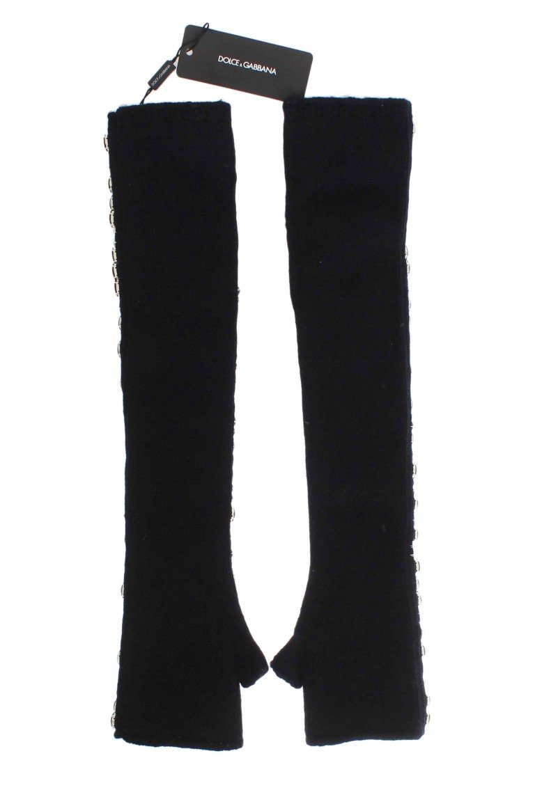 Black Cashmere Crystal Finger Less Gloves
