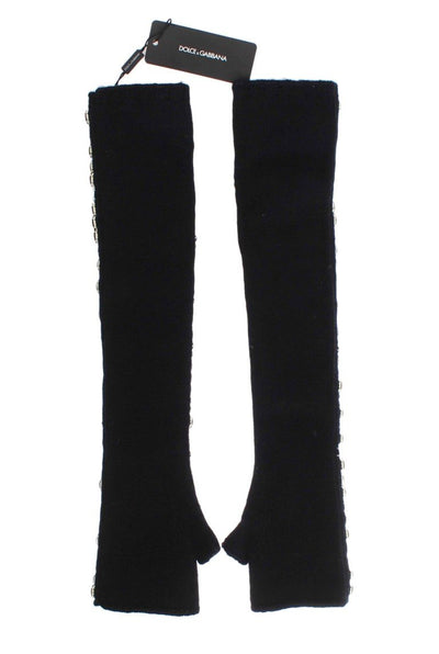 Black Cashmere Crystal Finger Less Gloves