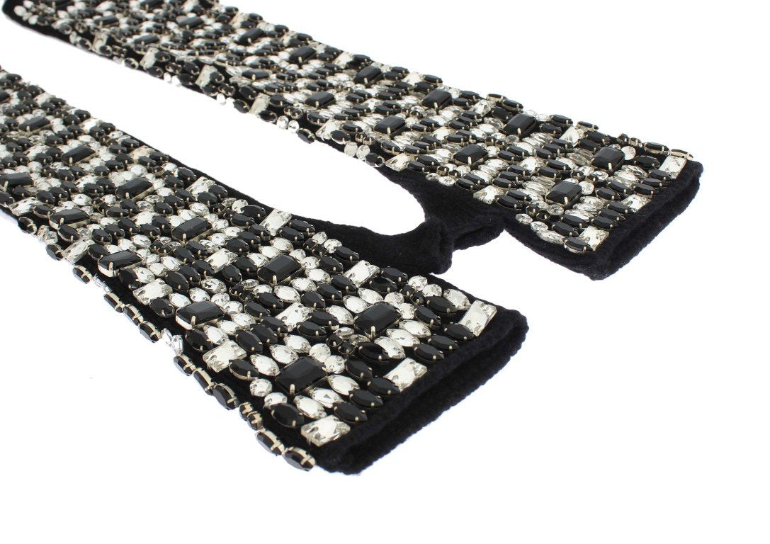 Black Cashmere Crystal Finger Less Gloves