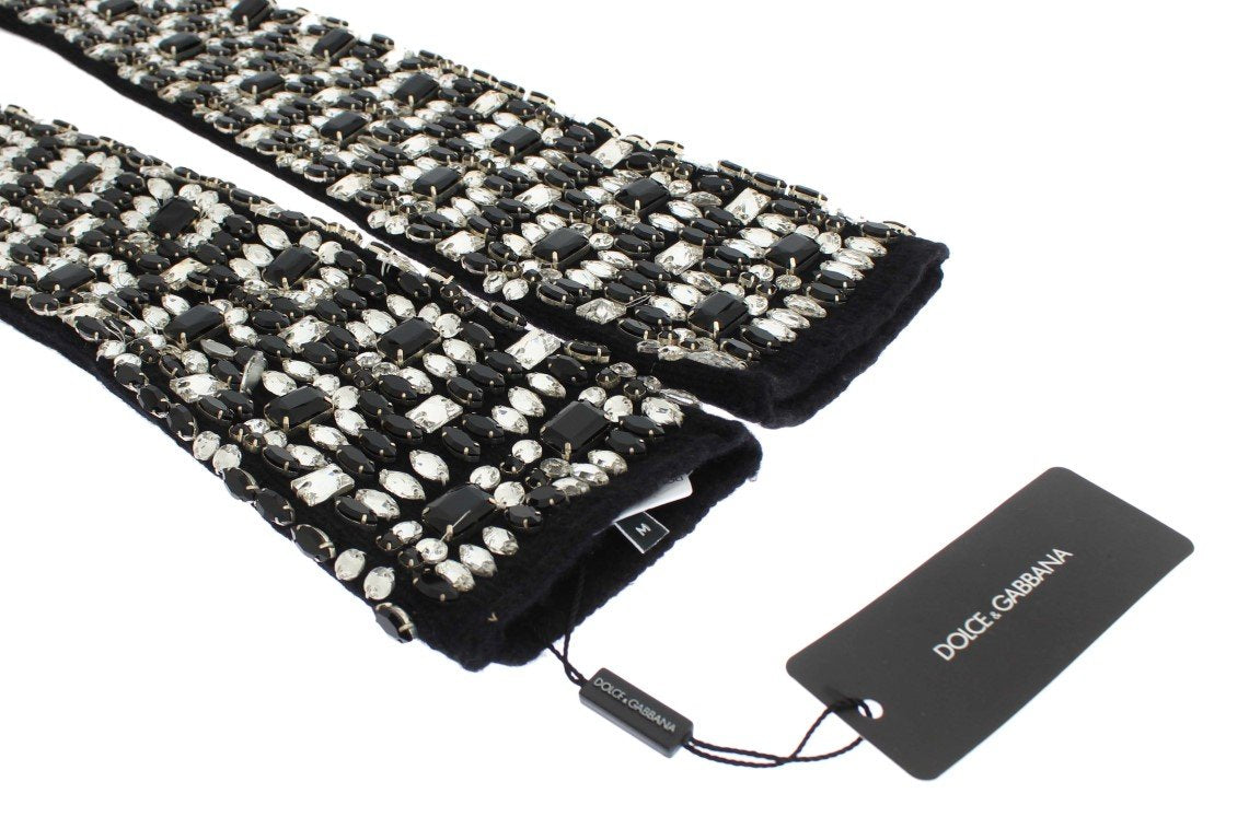 Black Cashmere Crystal Finger Less Gloves