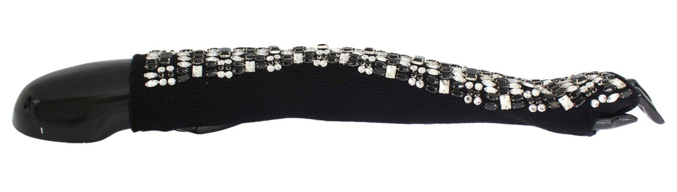 Black Cashmere Crystal Finger Less Gloves