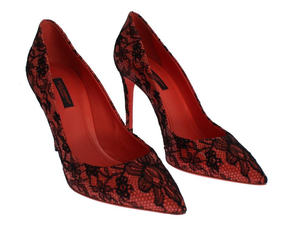 Orange Leather Lace Stiletto Heels Shoes