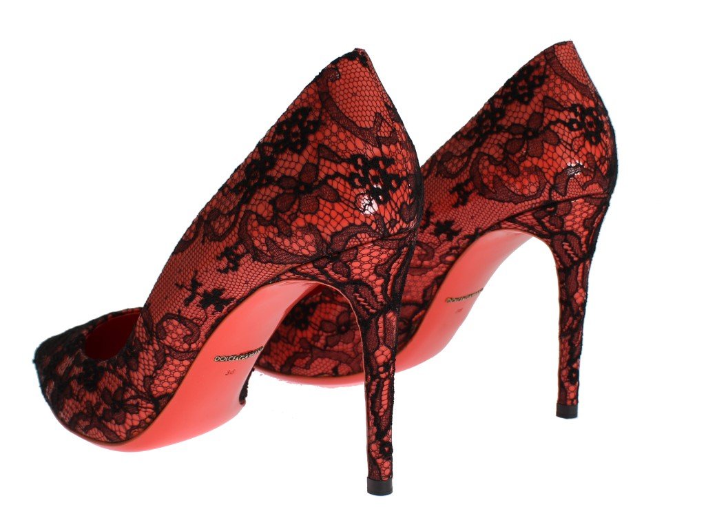 Orange Leather Lace Stiletto Heels Shoes