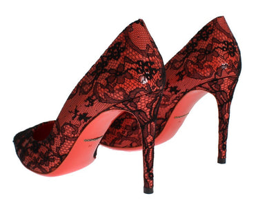 Orange Leather Lace Stiletto Heels Shoes