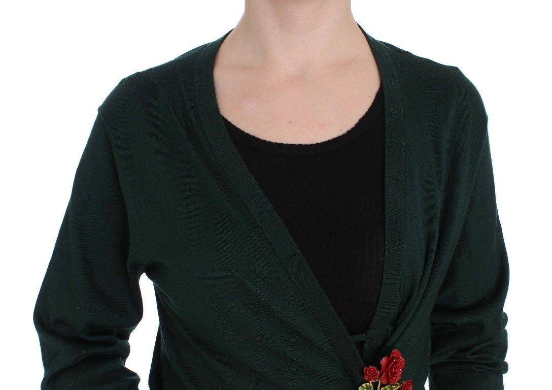 Green Silk Cashmere Rose Cape Sweater