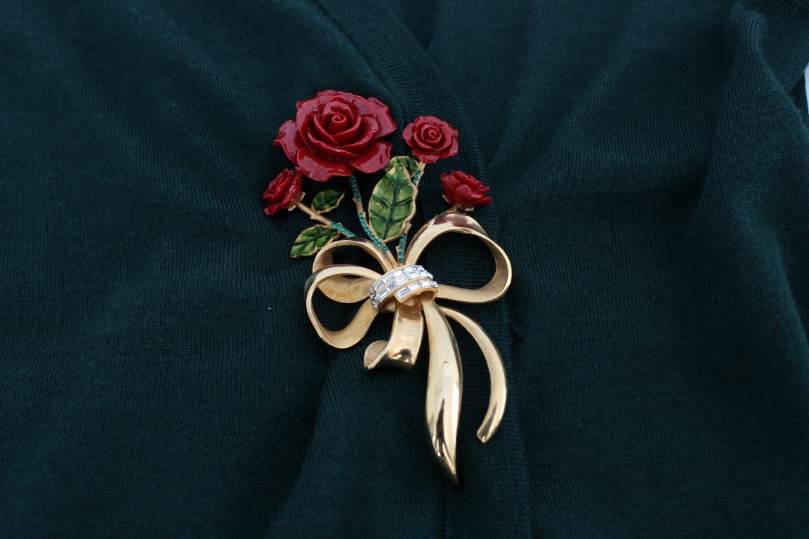 Green Silk Cashmere Rose Cape Sweater