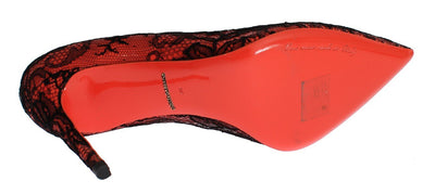 Orange Leather Lace Stiletto Heels Shoes