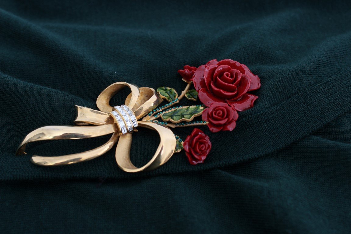 Green Silk Cashmere Rose Cape Sweater