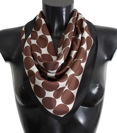 White Brown Polka Dot Print Silk Scarf