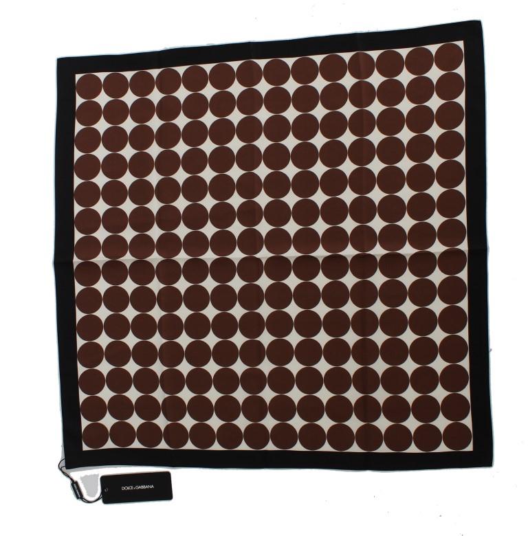 White Brown Polka Dot Print Silk Scarf