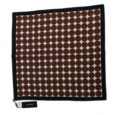 White Brown Polka Dot Print Silk Scarf