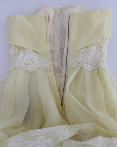 Yellow White Lace Silk Maxi Gown Dress
