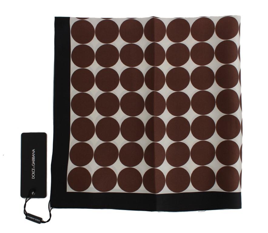 White Brown Polka Dot Print Silk Scarf