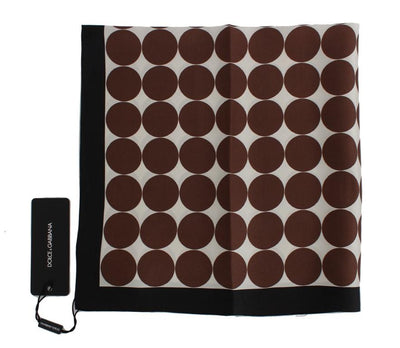 White Brown Polka Dot Print Silk Scarf