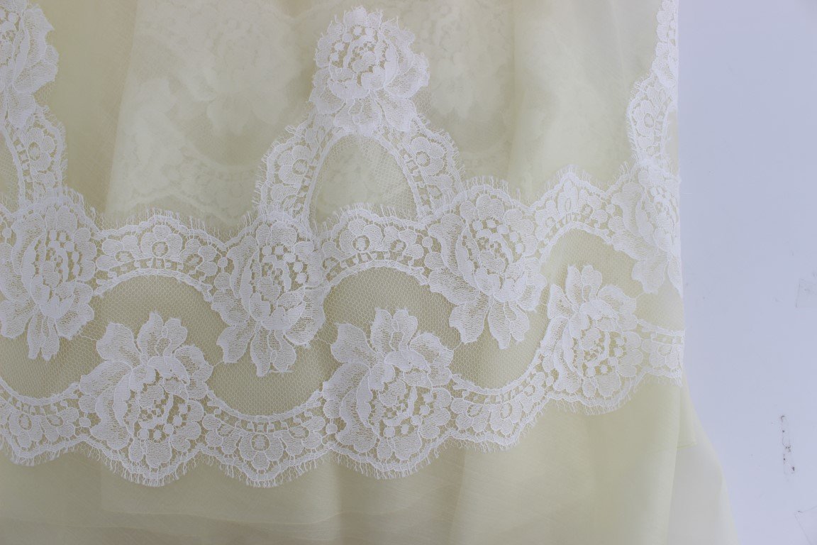 Yellow White Lace Silk Maxi Gown Dress