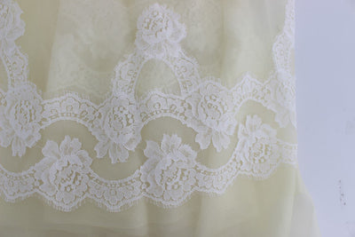 Yellow White Lace Silk Maxi Gown Dress