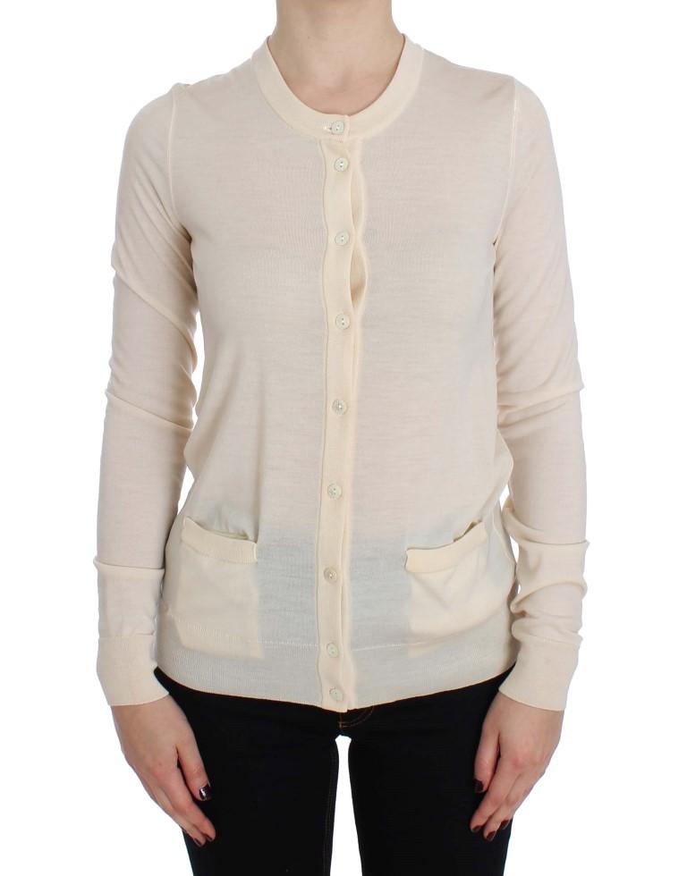 Beige Wool Long Sleeve Cardigan Sweater