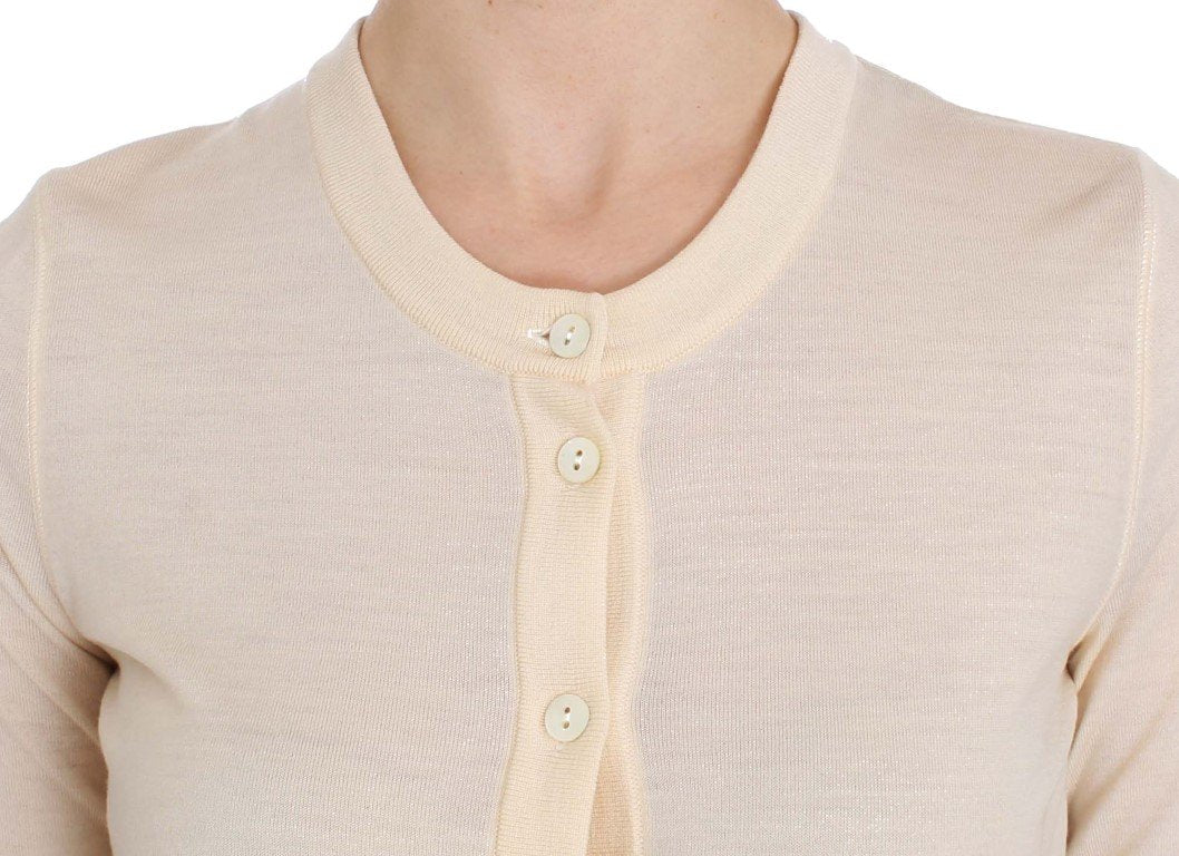 Beige Wool Long Sleeve Cardigan Sweater