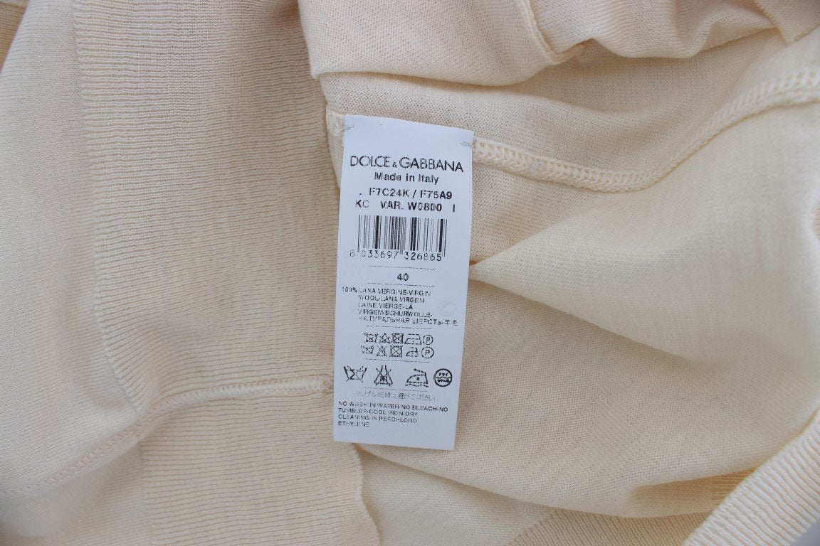 Beige Wool Long Sleeve Cardigan Sweater