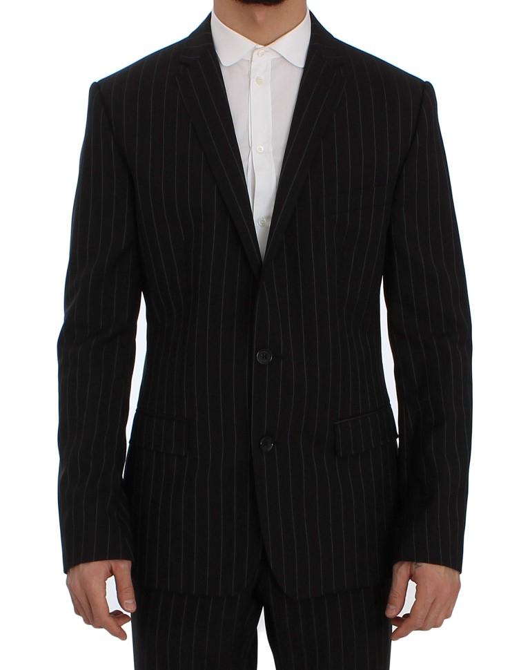 Black Striped Wool Slim Fit Staff Suit