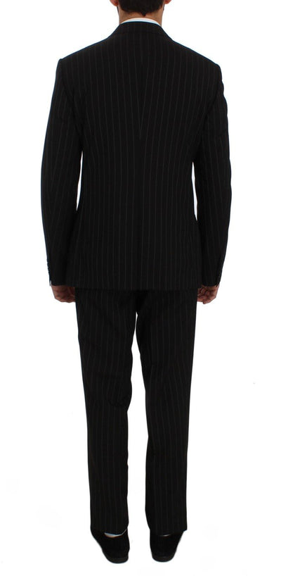 Black Striped Wool Slim Fit Staff Suit