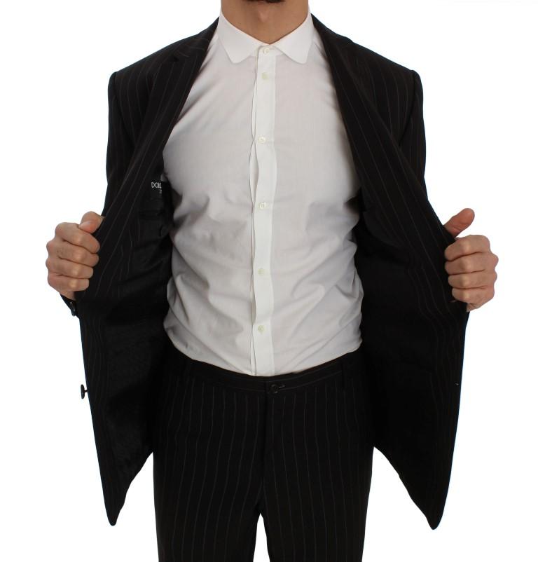 Black Striped Wool Slim Fit Staff Suit
