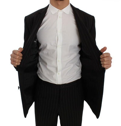 Black Striped Wool Slim Fit Staff Suit